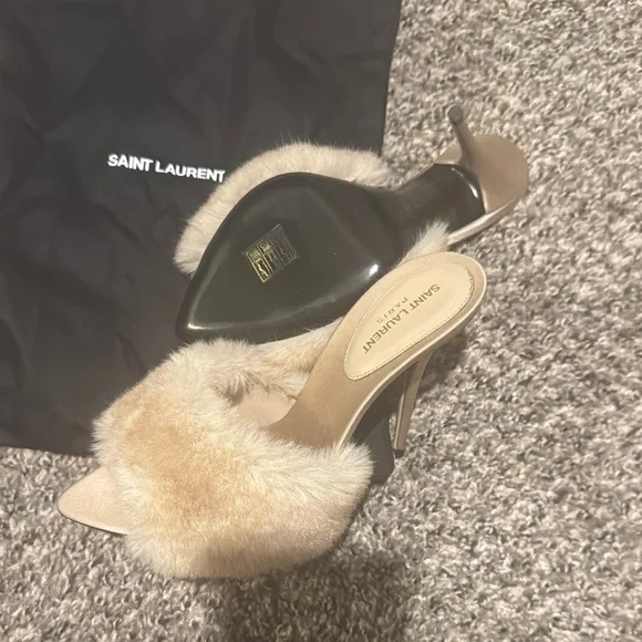 Saint Laurent Tan Fur Mules - Picture 3 of 3